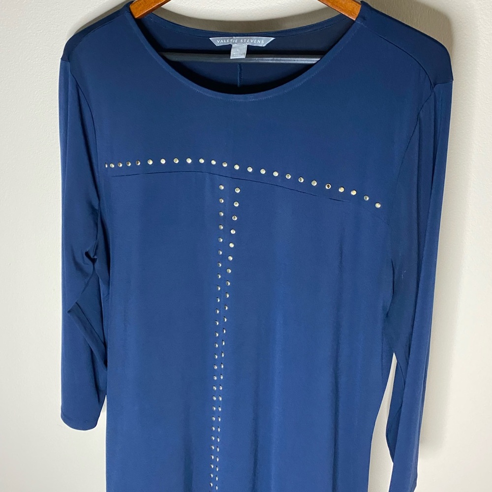 Valerie Stevens Navy Blue long sleeve with Gold studded accents.